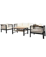 4-Piece Outdoor Sectional Sofa Set, Patio seating with cushions & coffee table, beige