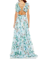 Mac Duggal Women's Chiffon Cut-Out Lace-Up Back Gown