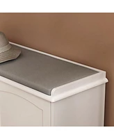Wooden and white shoe cabinet, 2 seats, versatile and aesthetically pleasing shelves with four cabinets