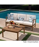 Acacia Wood Outdoor Sofa & Table Set with Water-Resistant Cushions