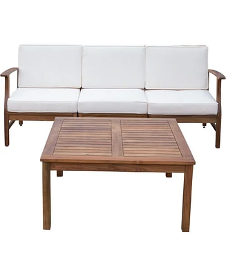 Acacia Wood Outdoor Sofa & Table Set with Water-Resistant Cushions