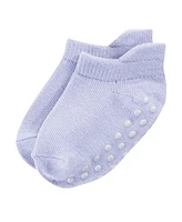 Touched by Nature Toddler Girls Cotton Socks with Non-Skid Gripper for Fall Resistance, Solid Pink Coral, 4-6