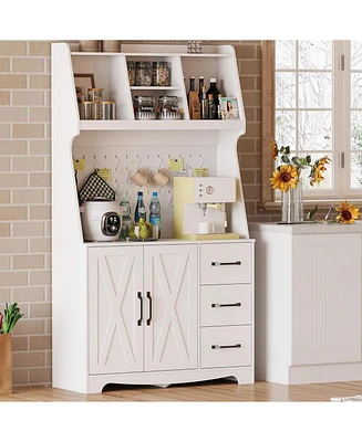 Coffee Bar Cabinet with Storage and Pegboard and Power Outlet
