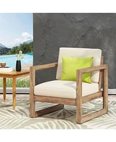 Acacia Patio Club Chair, Brown Wash, Beige Cushion, Waterproof