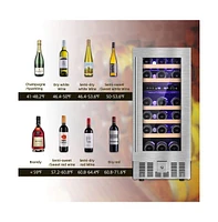 Cowsar 15" Wine Cooler Under Counter Beverage Refrigerator Beer Mini Fridge 28 Bottles Dual Zone Built-in Freestanding Stainless Steel Double-Layer Te