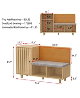 Wooden shoe cabinet with seat and backrest, versatile and beautiful rack with three cabinets