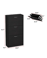 Wooden 3-door shoe cabinet, shutter door drawers