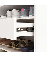 13-tier partition shoe cabinet with adjustable shelves, multifunctional storage, one drawer, spinner wheel design, four wheels, two with brakes, white