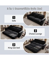 Chesterfield Convertible Sleeper, 3-in-1 Velvet Multi-Functional Sofa Bed - King Size