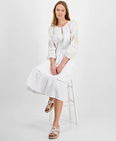 Style & Co Petite Cotton Embroidered Ladder-Trim Midi Dress, Exclusively at Macy's