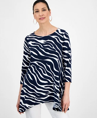 Jm Collection Women's Printed Asymmetric Blouse, Exclusively at Macy's