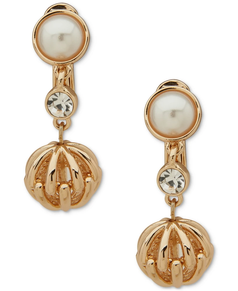 Anne Klein Gold-Tone Bead, Crystal & Imitation Pearl Clip-On Drop Earrings
