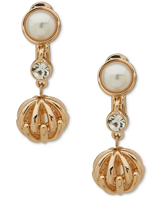 Anne Klein Gold-Tone Bead, Crystal & Imitation Pearl Clip-On Drop Earrings