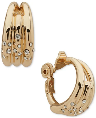 Anne Klein Gold-Tone Small Pave Multi-Row Clip-On Hoop Earrings, 0.7"
