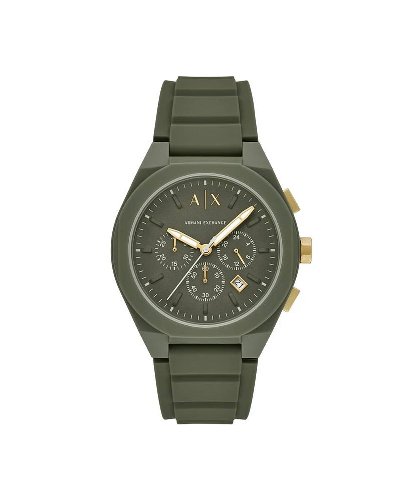 A|X Armani Exchange Men's Quartz Chronograph Green Silicone Watch, 44mm