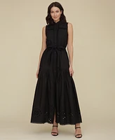 Avec Les Filles Women's Cotton Eyelet Sleeveless Maxi Dress