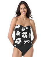 Vince Camuto Women's Floral-Print Draped Tankini Top