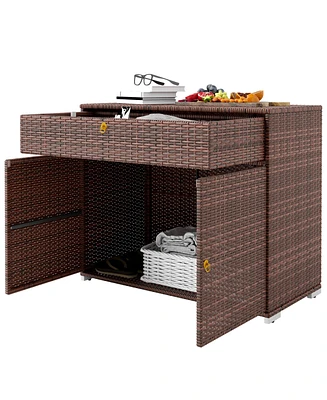 Outsunny Outdoor Towel Rack for Pool w/ Drawer & Cabinet