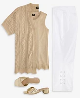 Jm Collection Womens Shine Cardigan Tank Top Lace Up Capri Pants Exclusively At Macys