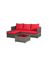 3-Piece Patio Set, Woven L-Shaped Sectional, Sofa, Lounger & Coffee Table