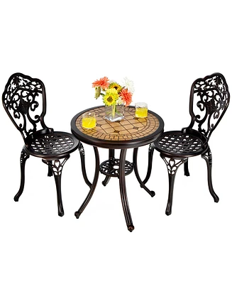 Gymax 3PCS Cast Aluminum Patio Bistro Set Outdoor Table & Chairs Furniture Set