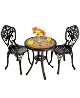 Gymax 3PCS Cast Aluminum Patio Bistro Set Outdoor Table & Chairs Furniture Set