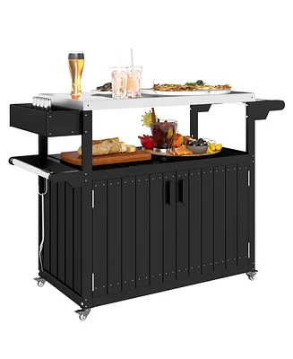 Outsunny Outdoor Bar Cart with Storage, Hdpe Kitchen Cart,
