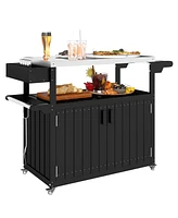 Outsunny Outdoor Bar Cart with Storage, Hdpe Kitchen Cart,