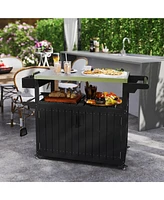 Outsunny Outdoor Bar Cart with Storage, Hdpe Kitchen Cart,
