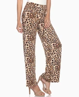 White Mark Women's Cheetah Print Wide Leg Pants