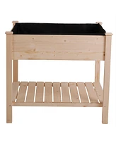 Farmhouse Square Fir Wooden Raised Garden Planter Box for Outdoor Gardening and Planting