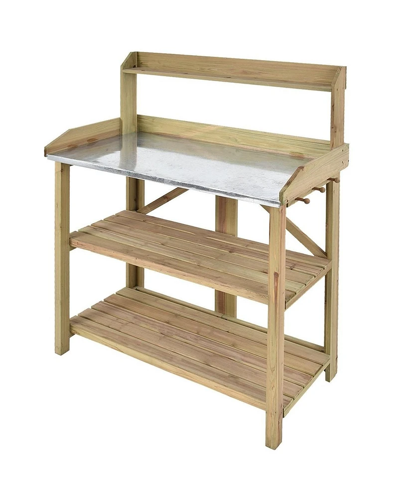 Outdoor Garden Workstation Potting Bench with Metal Top