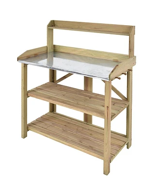 Outdoor Garden Workstation Potting Bench with Metal Top