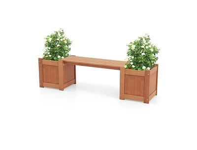 Farmhouse Durable Outdoor Wooden Planter Box with Garden Bench