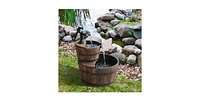 Outdoor 2-Tier Whiskey Barrel Waterfall Fountain with Electric Pump for Garden Decor