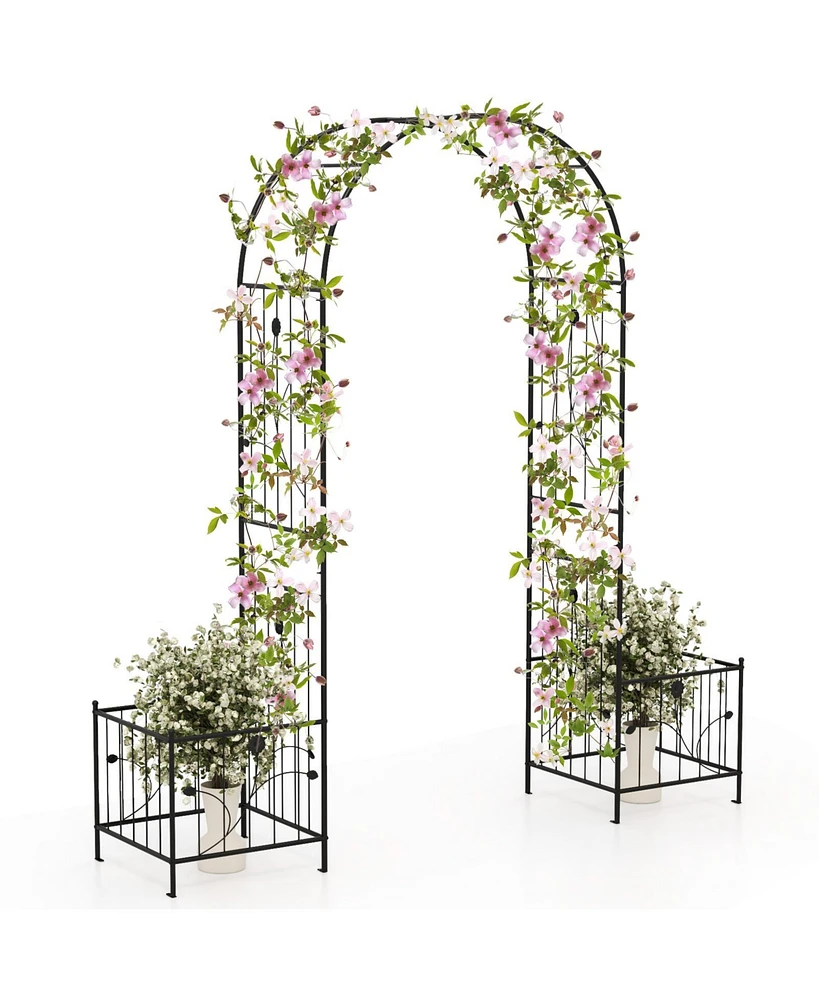 2 in 1 Garden Arbor with 2 Side Planters and 8 Ground Stakes