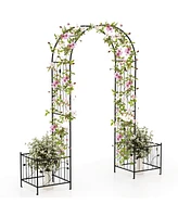 2 in 1 Garden Arbor with 2 Side Planters and 8 Ground Stakes