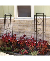 2-Piece Chic Diamonds Design Garden Trellis for Climbing Plants Set - Metal Decorative Outdoor Plant and Flower Trellis - 60-Inch Tall Each - Black