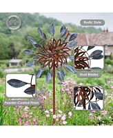 Whirling Petals Metal Garden Wind Spinner - Spinner Outdoor Decor with 4-Point Step-In Stake - Dual-Wind Motion - 48" H