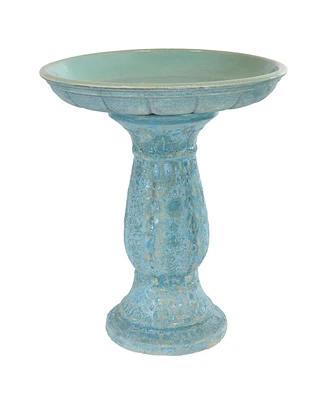 Avignon Outdoor Ceramic Bird Bath - 18.75" H - Uv- and Frost-Resistant - Glazed Bowl with Blue Lava Finish