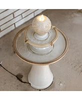 Gentle Glow 26.5" H 2-Tier Ceramic Outdoor Fountain with Led Light - Tiered Water Feature with Electric Pump - Off-White