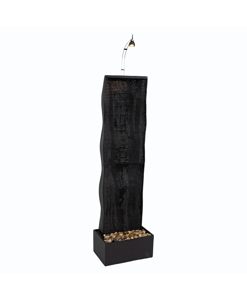 Curved Ridge Tall Indoor Water Fountain with Light and Electric Pump - Slate Modern Waterfall Fountain - 56" H