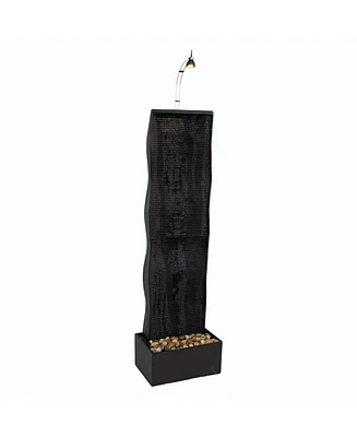 Curved Ridge Tall Indoor Water Fountain with Light and Electric Pump - Slate Modern Waterfall Fountain - 56" H