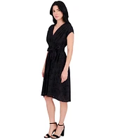 kensie Women's Embroidered Tie-Waist Midi Dress