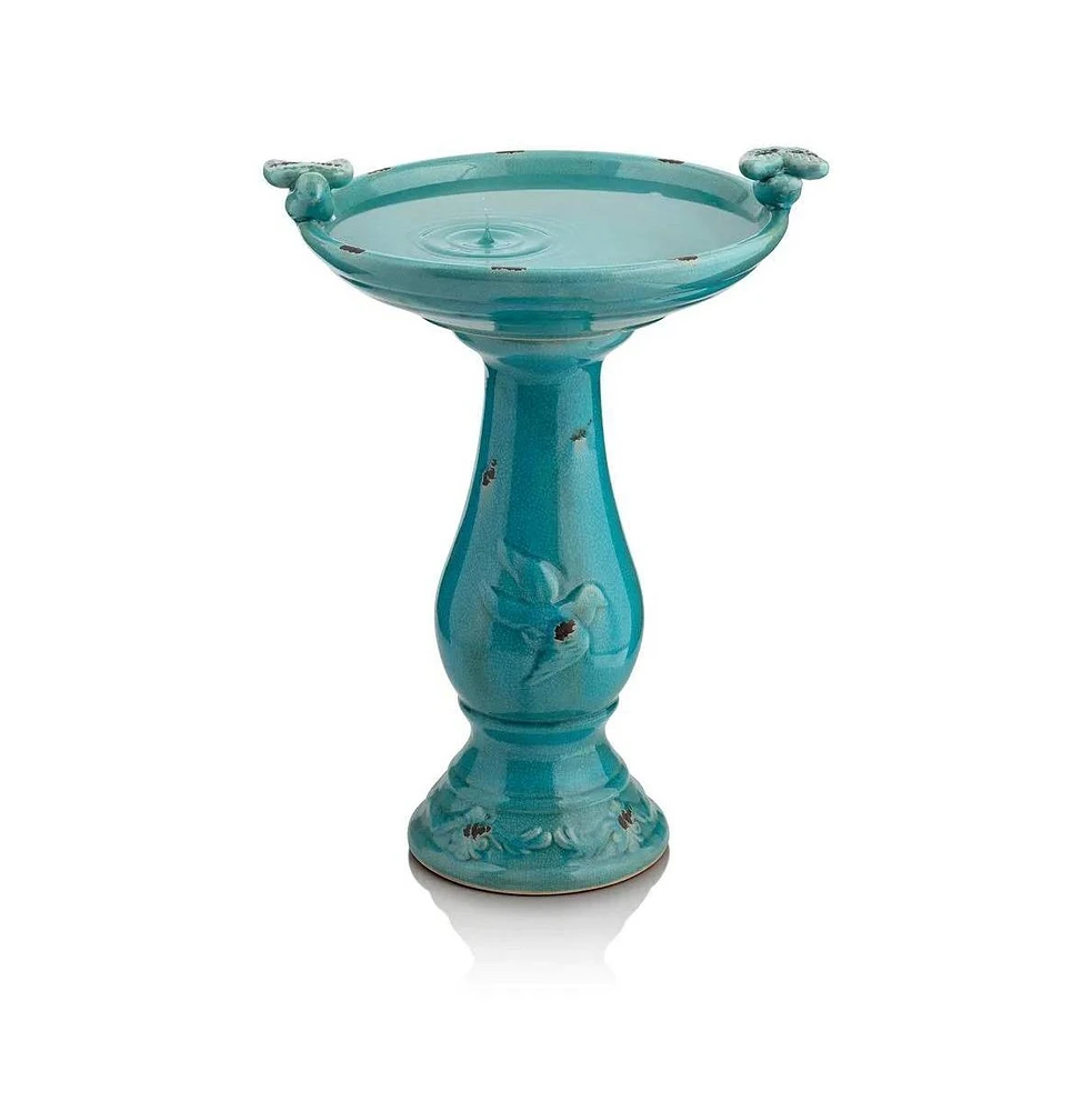 Outdoor Turquoise Ceramic Birdbath for Garden and Patio Decor