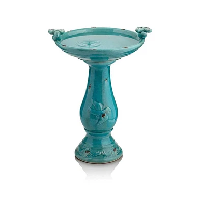 Outdoor Turquoise Ceramic Birdbath for Garden and Patio Decor