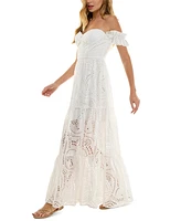 Juniors' Off-The-Shoulder Eyelet Maxi Dress