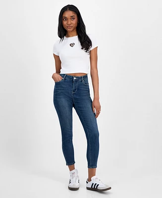 Indigo Rein Juniors' Curvy Cropped Mid-Rise Jeans