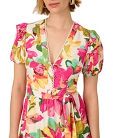 Adrianna by Papell Women's Floral-Print Puffed-Sleeve Dress