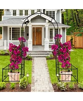 Metal Garden Arch with two plant stands 79.5'' Wide x 86.6'' High Climbing Plants Support Rose Arch Outdoor Black